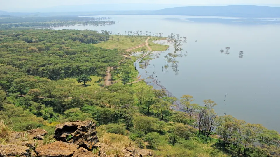 Vue générale du parc national du lac Nakuru et de la vallée du Rift au Kenya