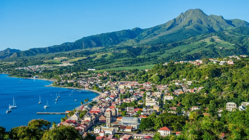 Vue générale du Nord Caraïbe en Martinique entre montagne Pelée, forêt et littoral
