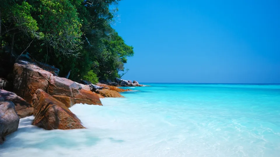 Plage de la côte Andaman en Thaïlande bordée de végétation tropicale